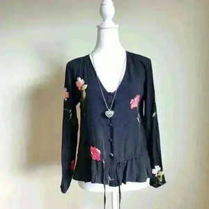 Rails Beaux Blossom Button Up Floral Romantic Prarie Chiffon Blouse S